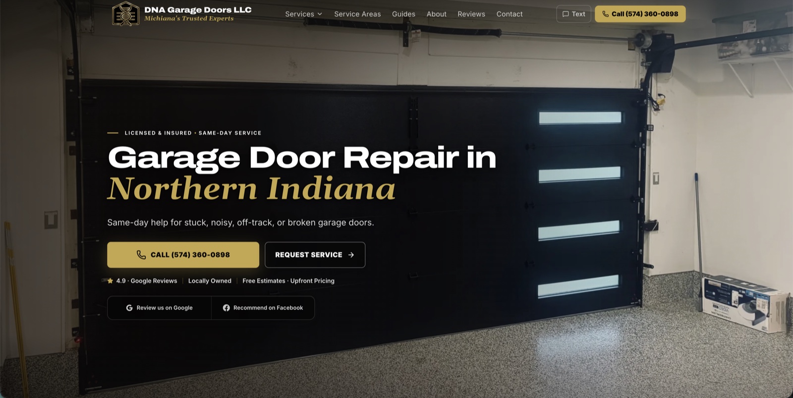 DNA Garage Doors LLC website designed by Dudeck Digital