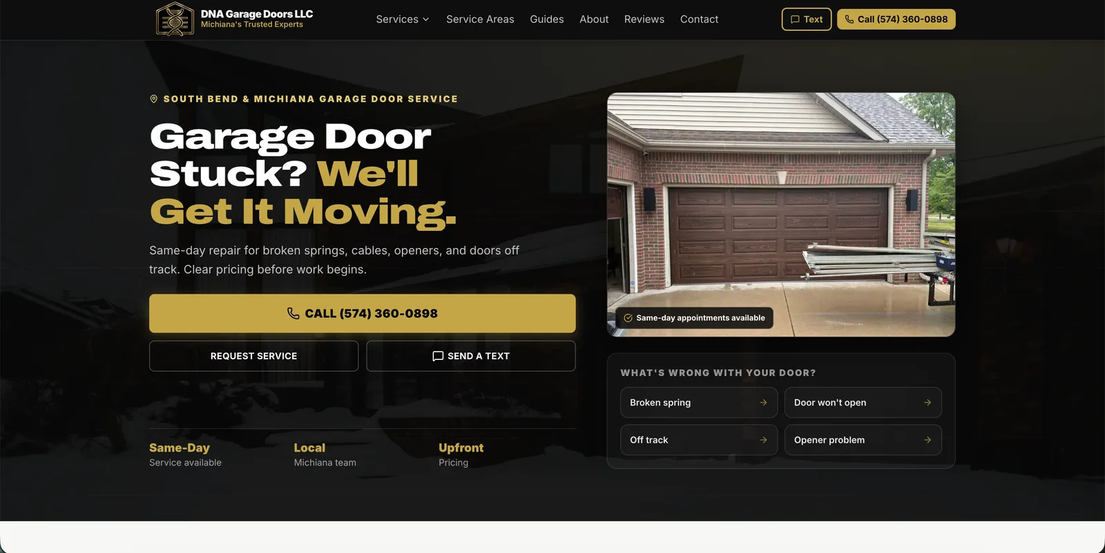 DNA Garage Doors LLC website built by Dudeck Digital