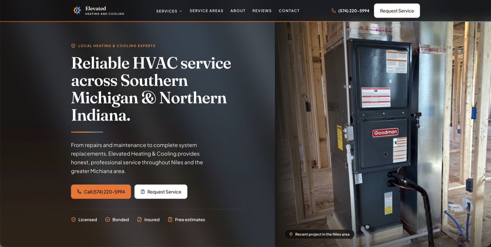 Elevated Heating and Cooling LLC website designed by Dudeck Digital