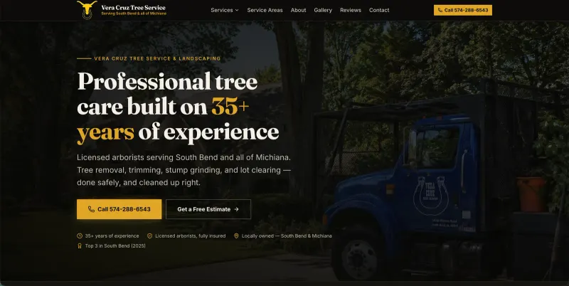 Vera Cruz Tree Service & Landscaping website, designed and built by Dudeck Digital