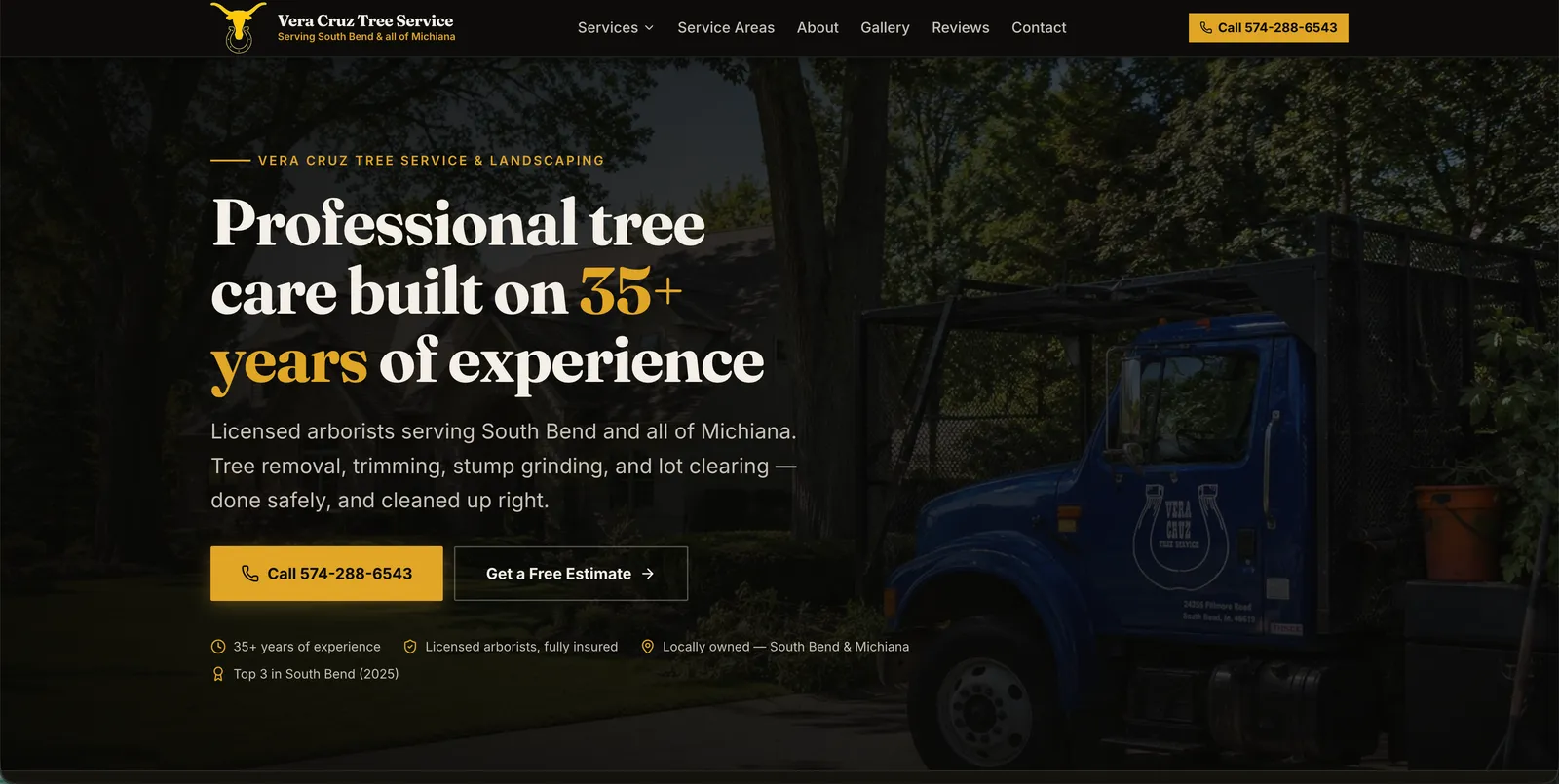 Vera Cruz Tree Service & Landscaping website built by Dudeck Digital